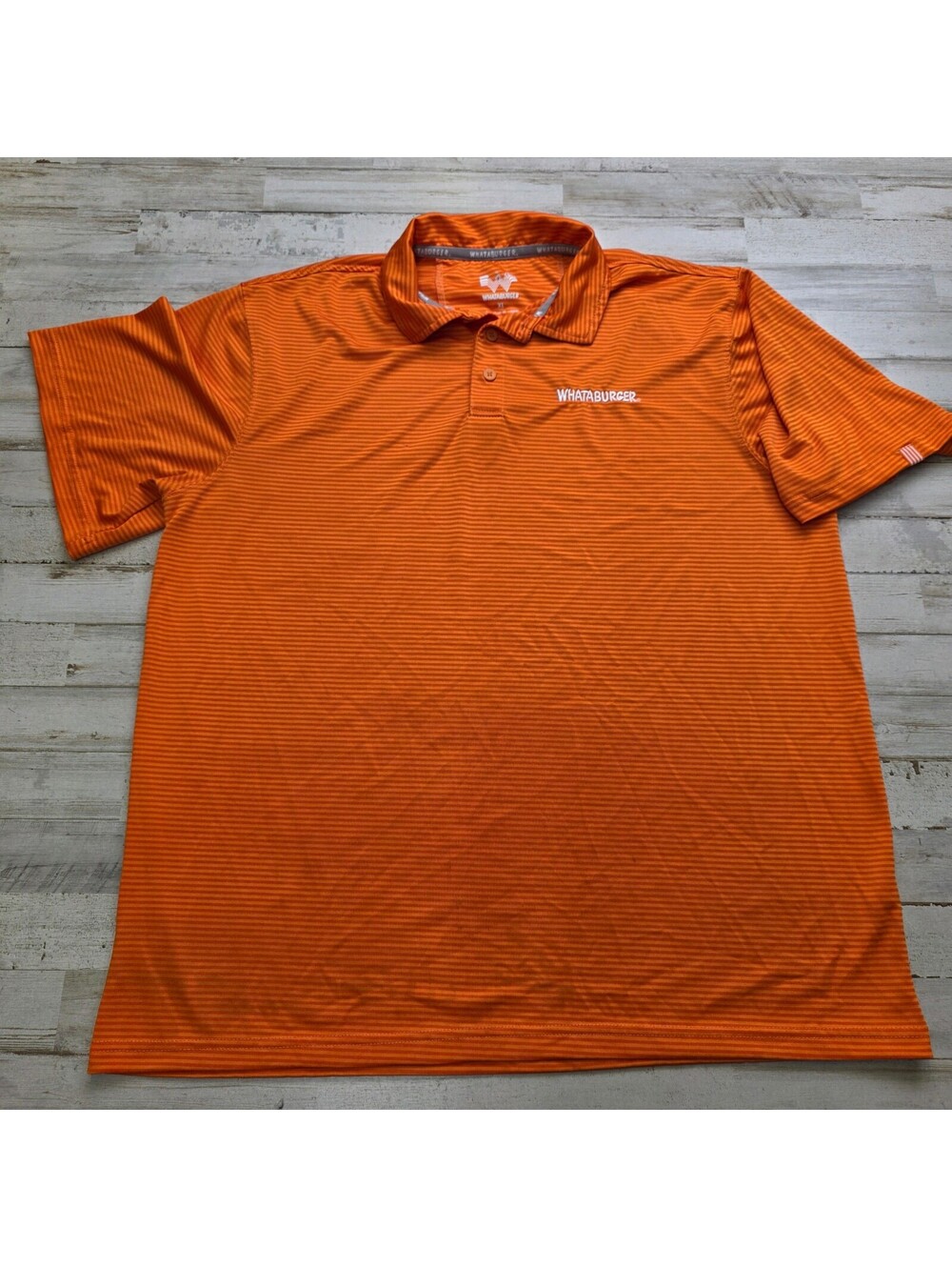 Whataburger Mens Polo Shirt XL Orange Striped Employee Worker Uniform Restaurant